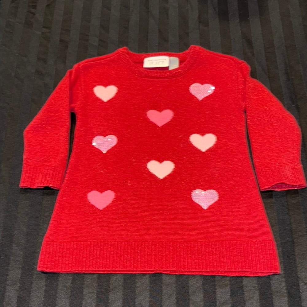 The Children's Place Red Sweater with Pink Heart Pattern